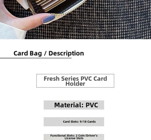 Internal structure of a PVC accordion card holder with 9 slots and a gold zipper