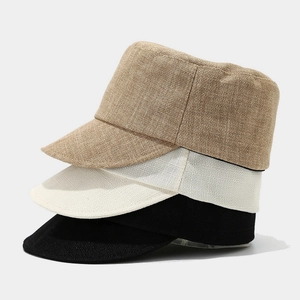 Breathable cotton linen military caps in khaki, white, and black for a minimalist look