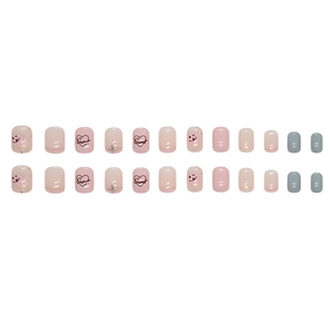 Sweet pink and blue press-on nails set with heart, smiley face and 3D cross details