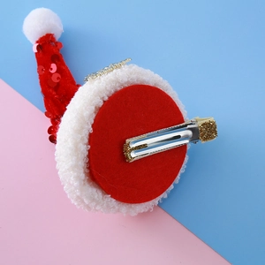 Barrette de Noël mini chapeau de Père Noël avec paillettes rouges et lettrage Merry