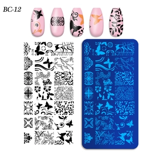 Detailed BC-12 nail plate set with butterfly and floral stamping patterns for manicure