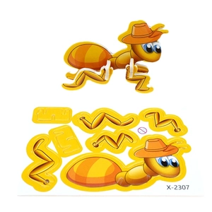 Detail of 3D cartoon ant puzzle toy with assembly parts on a clean white background