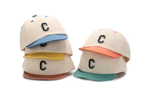 Detail of baby cotton baseball caps set featuring 5 colors with 3D letter C embroidery