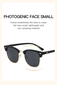 Detail of lightweight semi-rimless polarized sunglasses with silver rivets and gold metal trim