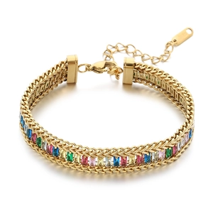 18K gold plated stainless steel bracelet with colorful zircon stones in rainbow sequence