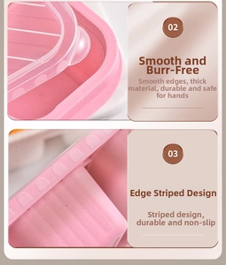 Detailed macro view showing the smooth edges and anti-slip texture of the pink lunch box