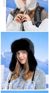 Winter thermal trapper hats in black and cream with faux fur trim and glitter knit detail