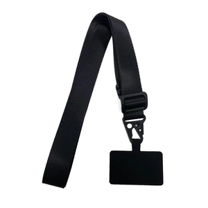 Universal nylon phone lanyard with black metal clip and detachable adhesive connector pad