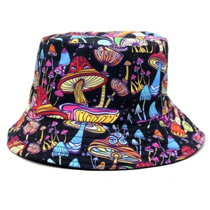 Colorful Mushroom Print Bucket Hat For Women Men Cotton Polyester Double Sided Sun Protection Outdoor Fashion Fisherman Hat