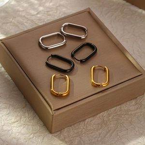 Minimalist Geometric Oval Hoop Earrings Stainless Steel 18K Gold Plated Three Dimensional Fashion Jewelry For Women