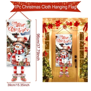 Christmas Snowman hanging door flag banner in red and white colors for outdoor decor