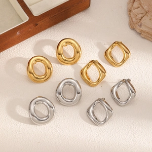 Geometric Stainless Steel Stud Earrings Modern Irregular Hoop Square Minimalist Commute High End Jewelry For Women