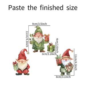 Detailed measurement guide for Christmas gnome wall stickers with dimensions in cm and inches