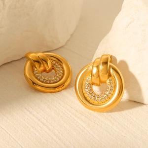 18k gold plated stainless steel hoop earrings with sparkling white rhinestone pavé details
