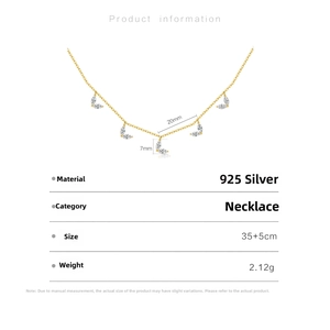 Detailed dimension guide for S925 silver leaf necklace with colorful cubic zirconia