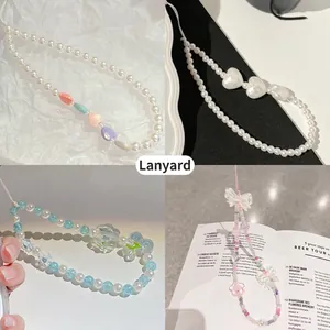 Colorful resin heart beads and pearl phone charms for women wrist strap accessory