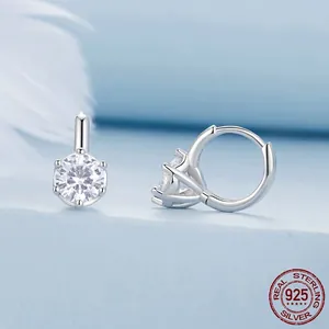 Elegant 925 sterling silver hoop earrings with sparkling six-prong cubic zirconia