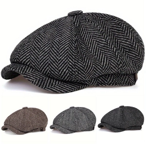 Vintage Herringbone Newsboy Cap For Women British Style Octagonal Baker Boy Beret Hat Cotton Blend Retro Painter Cap