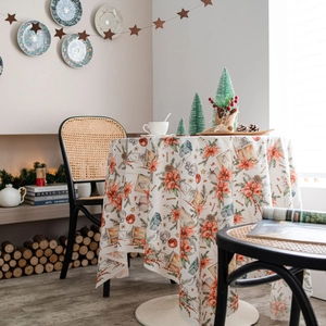 Velvet Tablecloth Christmas Maple Leaf Fruit Printed Rectangular Round Table Cover Dining Room Decor Dustproof Vintage Style