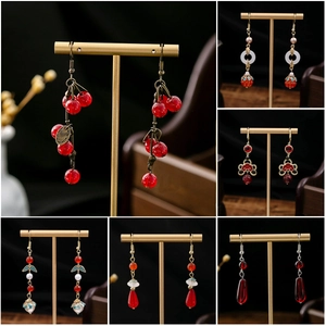Traditional Chinese Style Drop Earrings For Women Resin Alloy Retro Ethnic Floral Long Dangle Jewelry For Cheongsam Hanfu