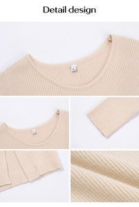 Détails du tricot côtelé avec col rond et poignets pour cette robe en maille beige clair