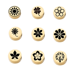 Laser Engraved 304 Stainless Steel Round Beads Tree Of Life Floral Pattern Gold Plated DIY Jewelry Making Accessories