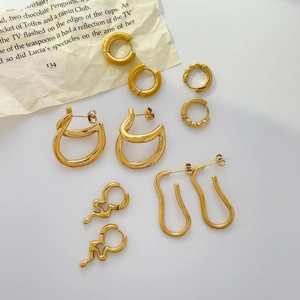Exaggerated Abstract Geometric Lines Enamel Drip Twisted Hoop Earrings Stainless Steel Minimalist Jewelry For Women Gold