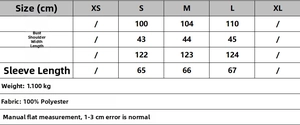 Detailed size chart for women wool coat including bust shoulder and length measurements