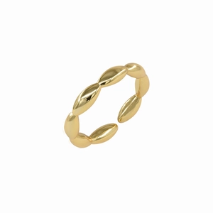 Anillo abierto minimalista de grano de arroz dorado con segmentos ovalados pulidos