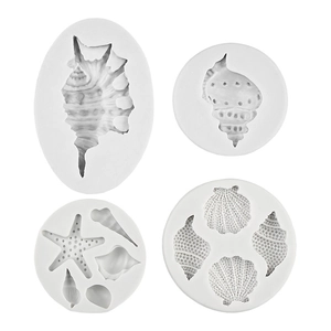 4-piece ocean themed silicone molds for sea urchin, shell and starfish cake decoration