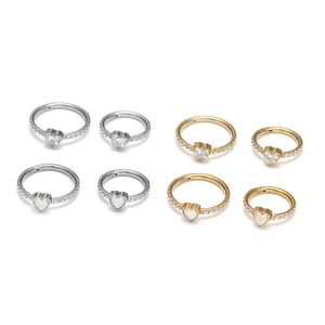 8pcs heart zircon and opal seamless piercing rings in gold and silver stainless steel