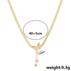 Frosted gold butterfly pendant necklace in titanium steel with 40+5cm length chain