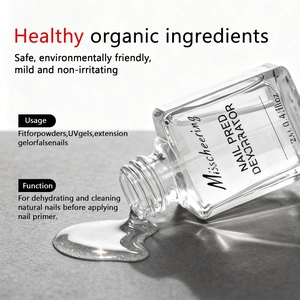 Macro detail of 15ml nail prep dehydrator liquid flowing for nail cleaning prep