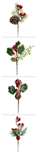 Detailed view of Christmas branches with red berries, pine cones and green needles