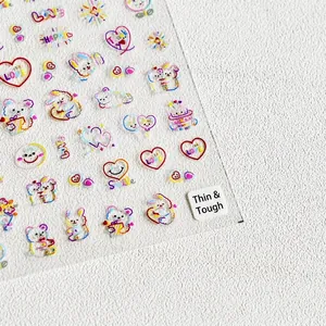 Nail Art Stickers Self Adhesive Ultra Thin Cartoon Bear Bunny Heart Designs Colorful Cute Manicure Decals For Women