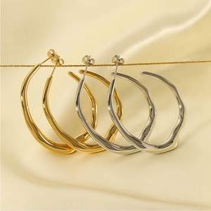 Irregular C Shaped Hoop Earrings Stainless Steel 18K Gold Plated Exaggerated Minimalist Trendy Jewelry For Women
