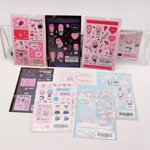 Cute Korean style anime girl decorative stickers set in pink and blue for journals