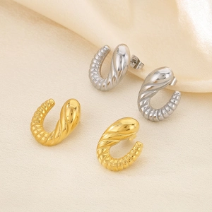 Vintage Croissant Hoop Earrings Stainless Steel 18K Gold Plated Spiral Twist C Shaped Minimalist French Jewelry For Women