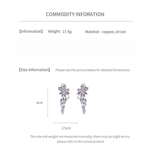 Detail showing cubic zirconia flower earrings specifications including size and weight