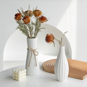 Ensemble de vases en céramique blanche nordique avec fleurs séchées et corde de chanvre