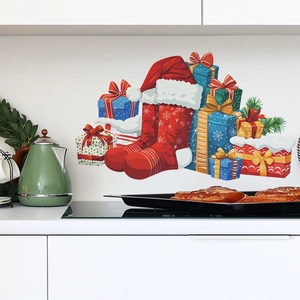 Christmas stocking and gift box self-adhesive wall stickers for home holiday decoration