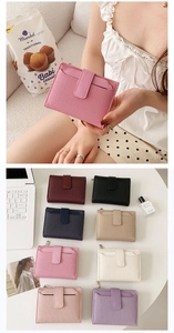 Detailed view of 8 assorted colors for women short bi-fold wallets with external card slots