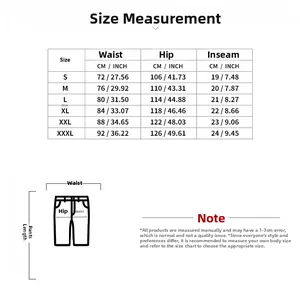 Tableau des tailles détaillé pour shorts homme avec mesures de taille et hanches en cm