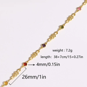 Detailed size specifications for a gold necklace with multi-color zircon stones