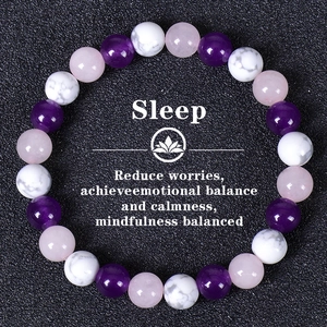 Natural Amethyst Rose Quartz White Turquoise Beaded Bracelet Handmade Healing Stone Sleep Aid Yoga Bracelet For Women Unisex