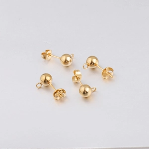Polished gold round ball stud earrings with hanging loops for DIY jewelry making