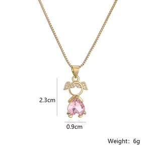Pink heart-shaped zircon necklace with gold-plated pendant for women, 2.3cm height