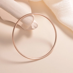 Minimalist 2mm rose gold stainless steel round bangle bracelet for women, classic style