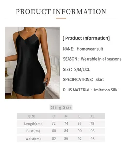 Detailed size chart for women's black imitation silk nightgown and sleepwear set