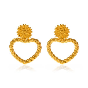 Boucles d'oreilles cœur torsadé et tournesol plaqué or 18 carats pour femme